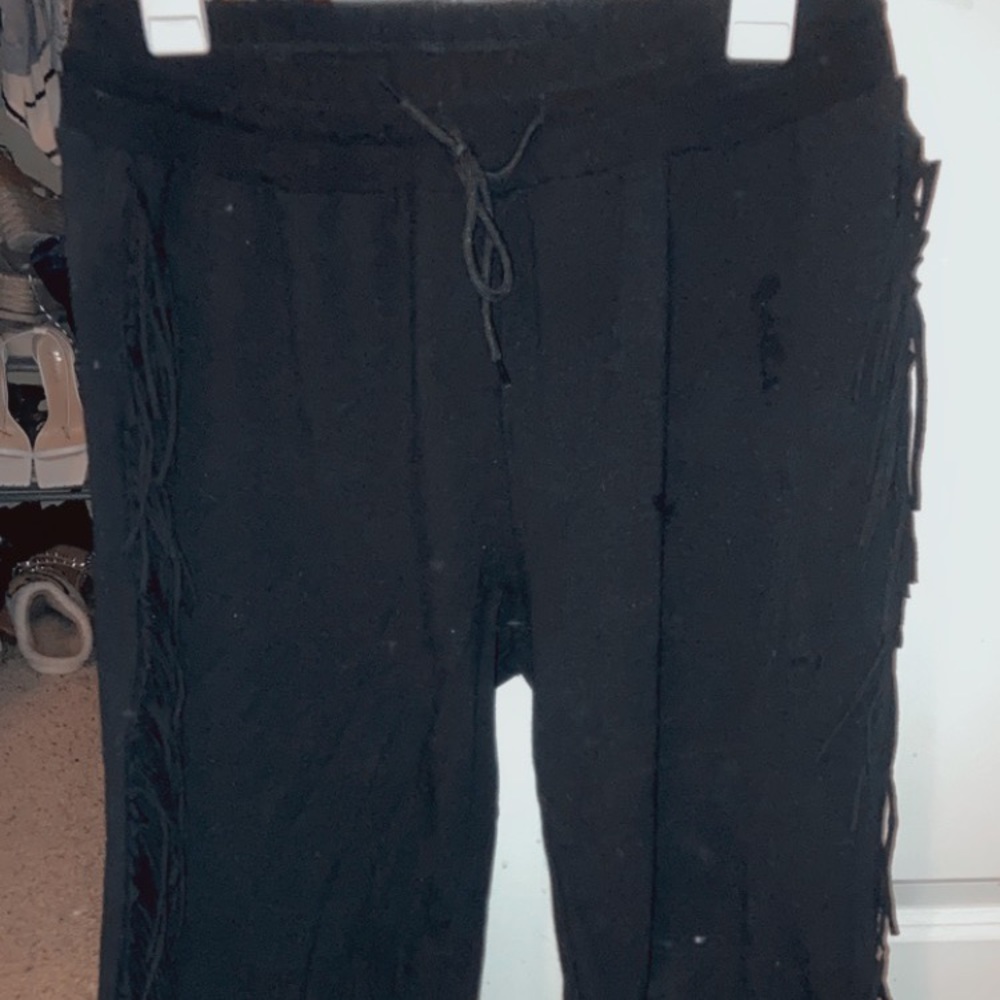 Kittenish Black Fringe Joggers